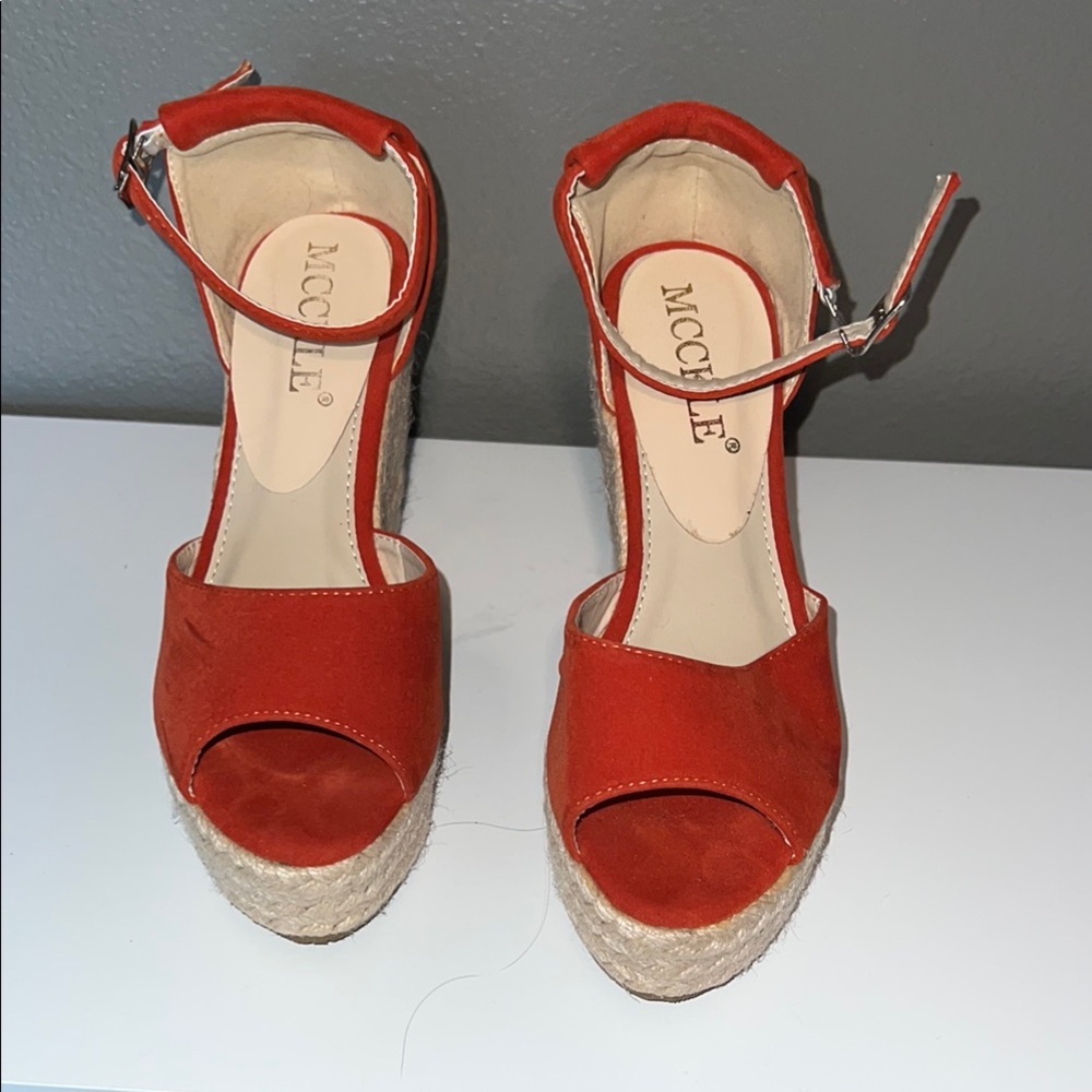 Women's Red Peep Toe Wedge Sandals